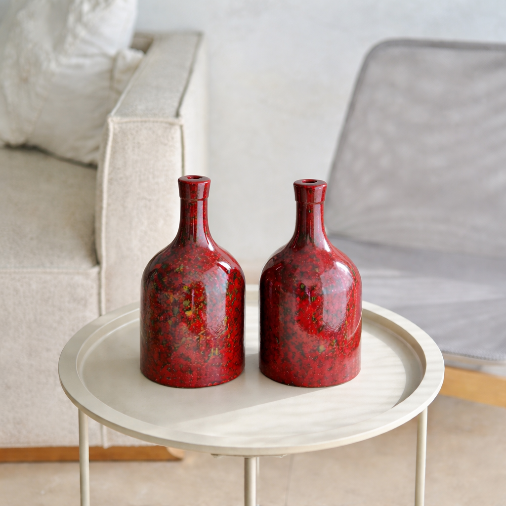 Asif Medium Speckled Burgundy Bottle Vase AZRIVA