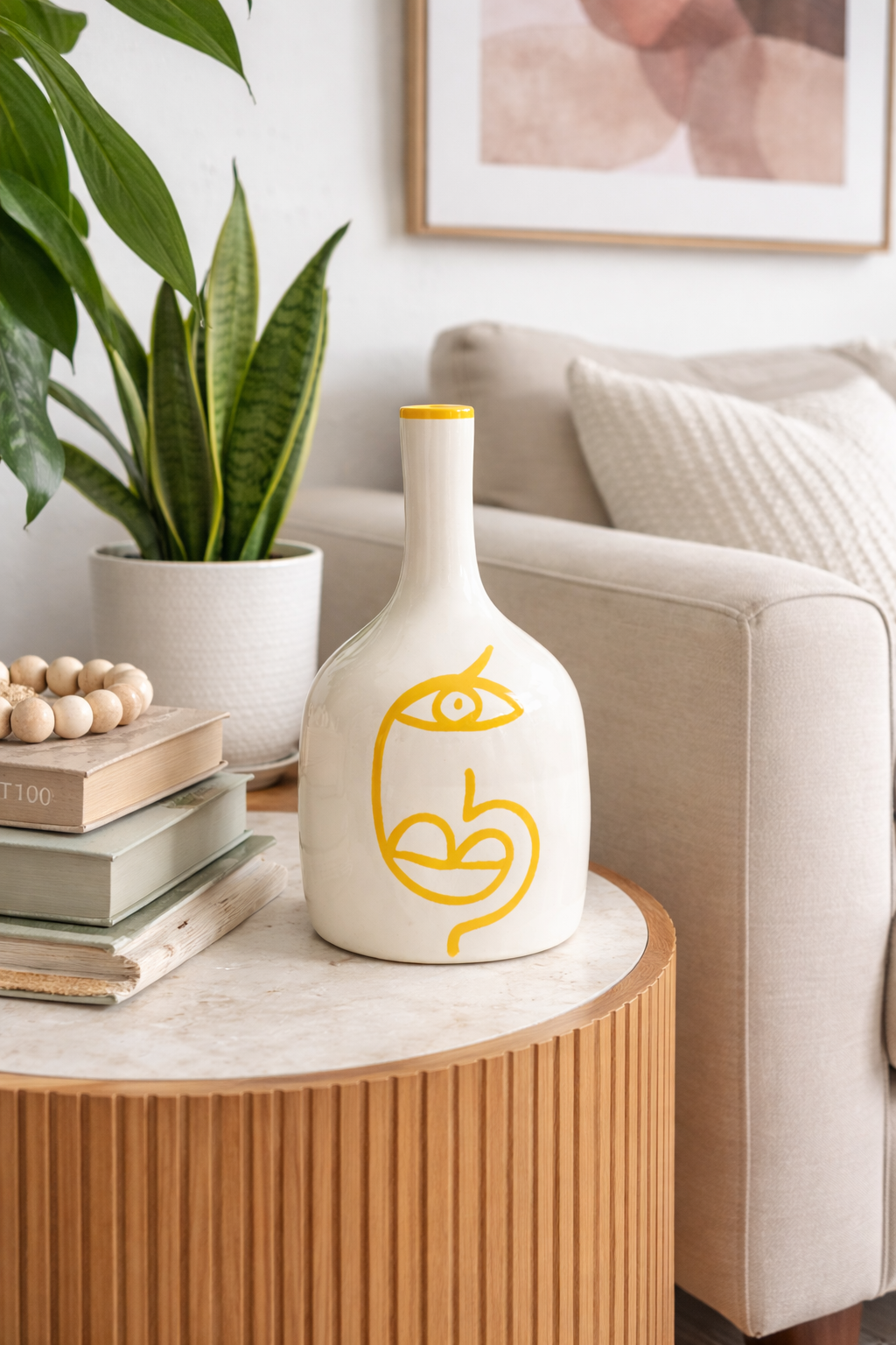 Oudm Yellow Line Art Handcrafted Bottle Vase AZRIVA