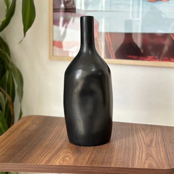 Large Black Matte Handcrafted Bottle Vase AZRIVA