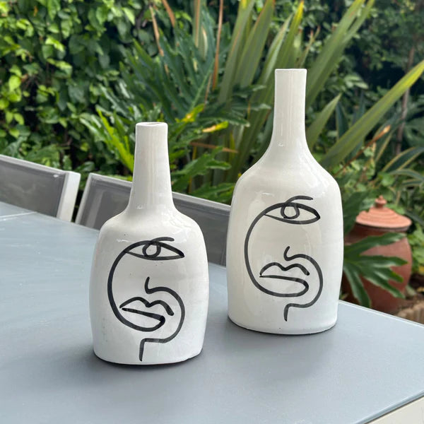 Oudm Black Line Art Handcrafted Bottle Vase AZRIVA