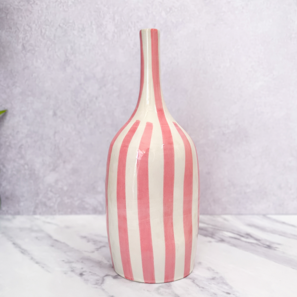 Pink Striped Handcrafted Bottle Vase AZRIVA