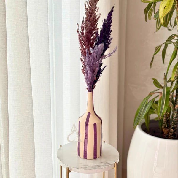 Purple Striped Handcrafted Bottle Vase AZRIVA