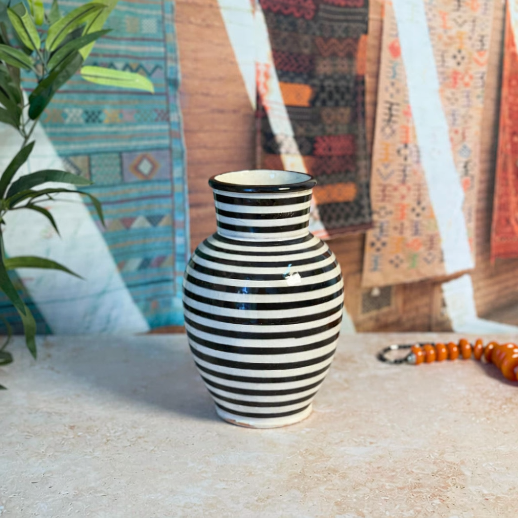 Handcrafted Black Striped Kasbah Ceramic Vase
