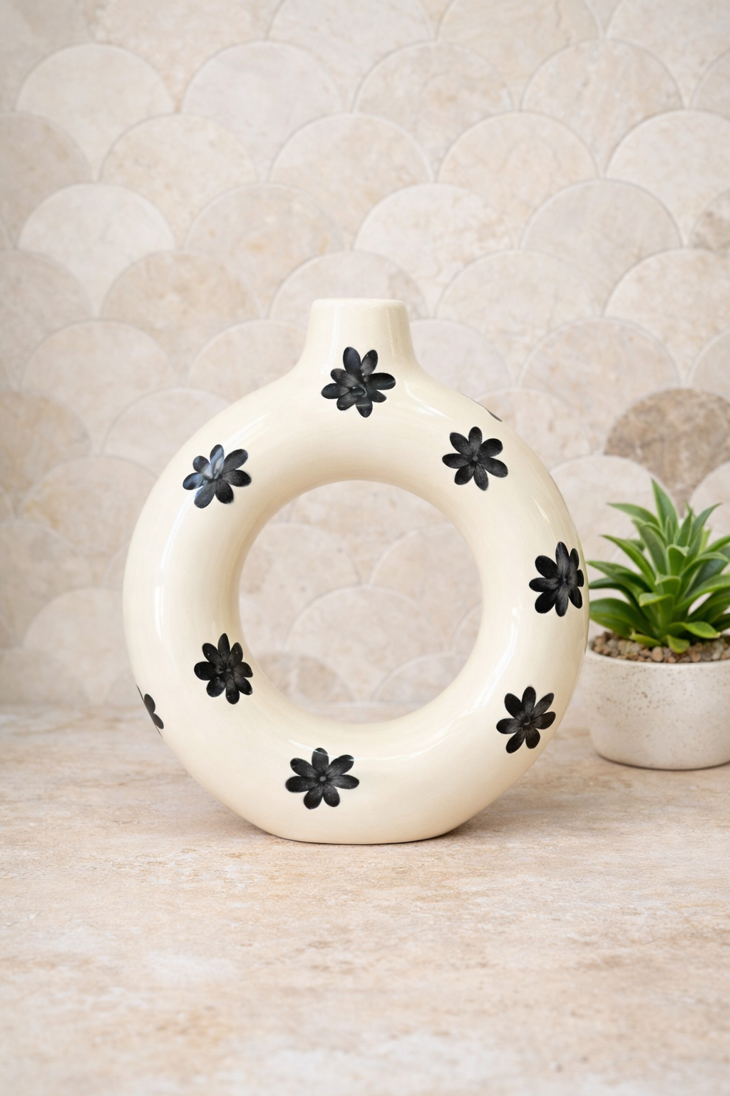 Handcrafted Tafoukt Floral Glazed Ceramic Vase