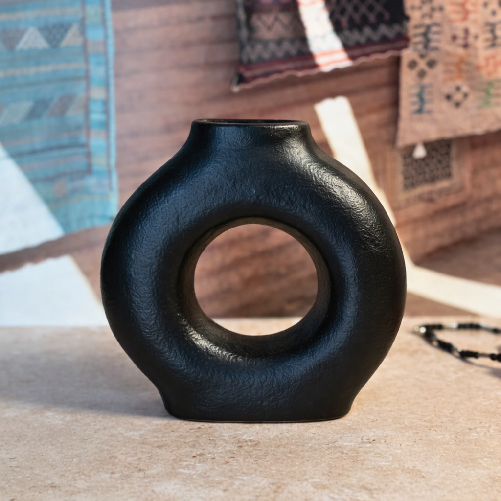 Small Handcrafted Matte Black Textured Tafoukt Vase