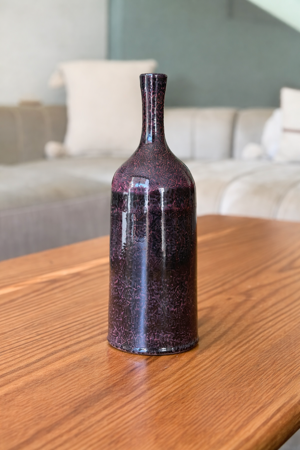Tifawin Speckled Eggplant Handcrafted Ceramic Bottle Vase AZRIVA