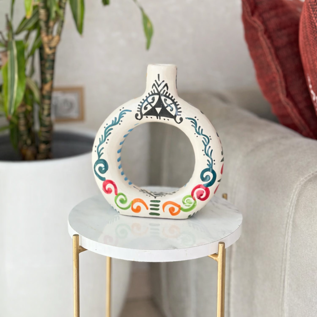 Handcrafted Tafoukt Amazigh Asli Donut Terracotta Vase