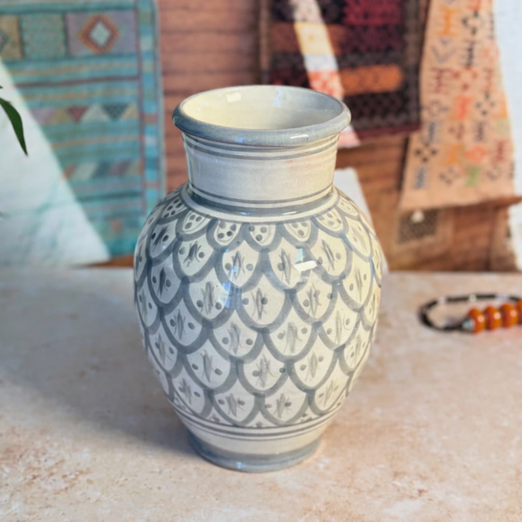 Kasbah Tazarine Handcrafted Rounded Vase – Grey & Black AZRIVA