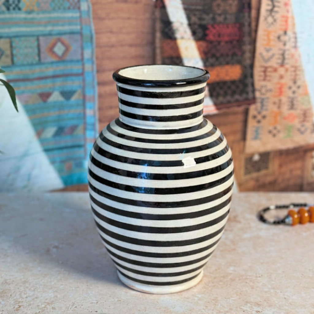Handcrafted Black Striped Kasbah Ceramic Vase
