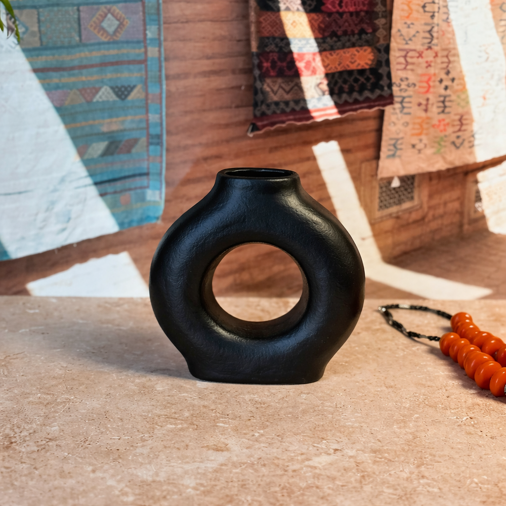 Small Handcrafted Matte Black Textured Tafoukt Vase