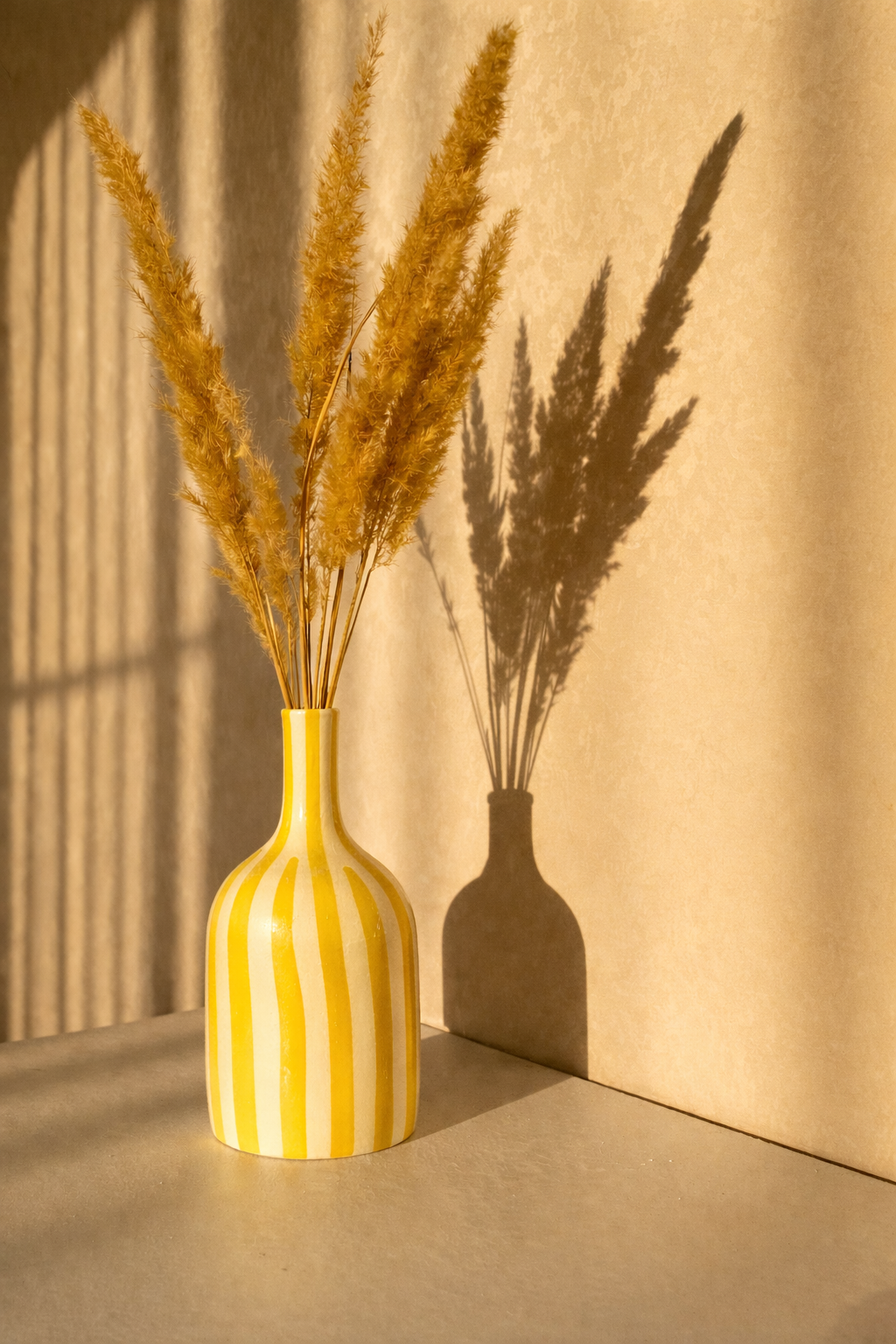 Yellow Striped Hollow Handcrafted Bottle Vase AZRIVA