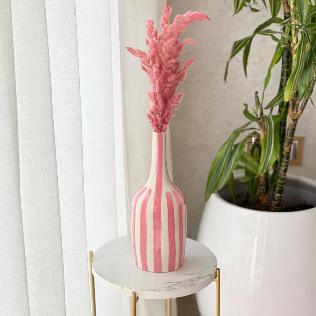 Pink Striped Handcrafted Bottle Vase AZRIVA