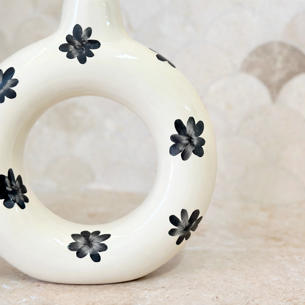 Handcrafted Tafoukt Floral Glazed Ceramic Vase