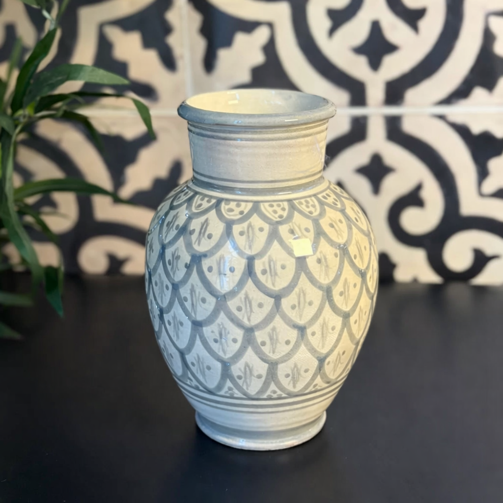 Kasbah Tazarine Handcrafted Rounded Vase – Grey & Black AZRIVA