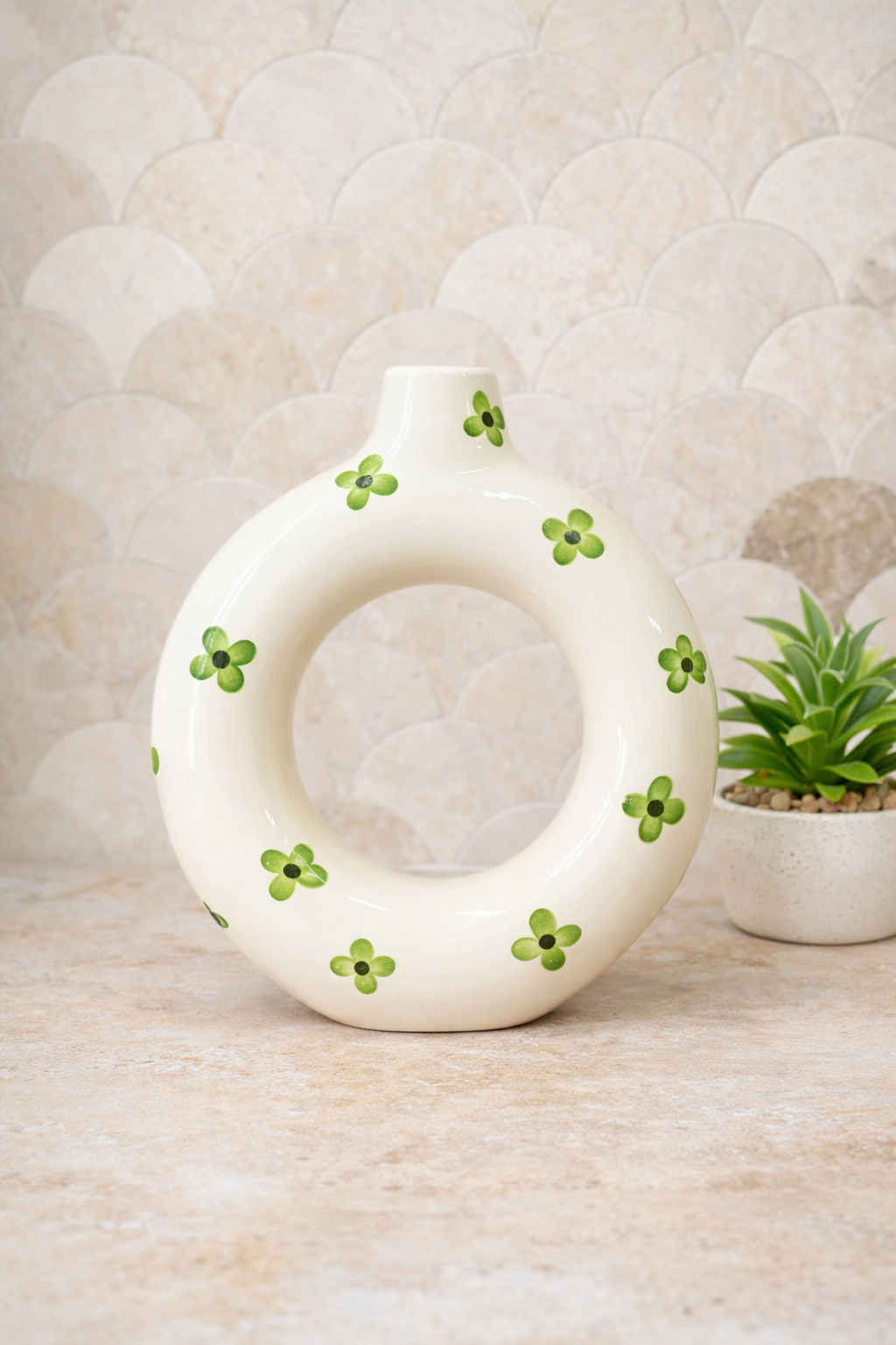 Handcrafted Tafoukt Floral Glazed Ceramic Vase