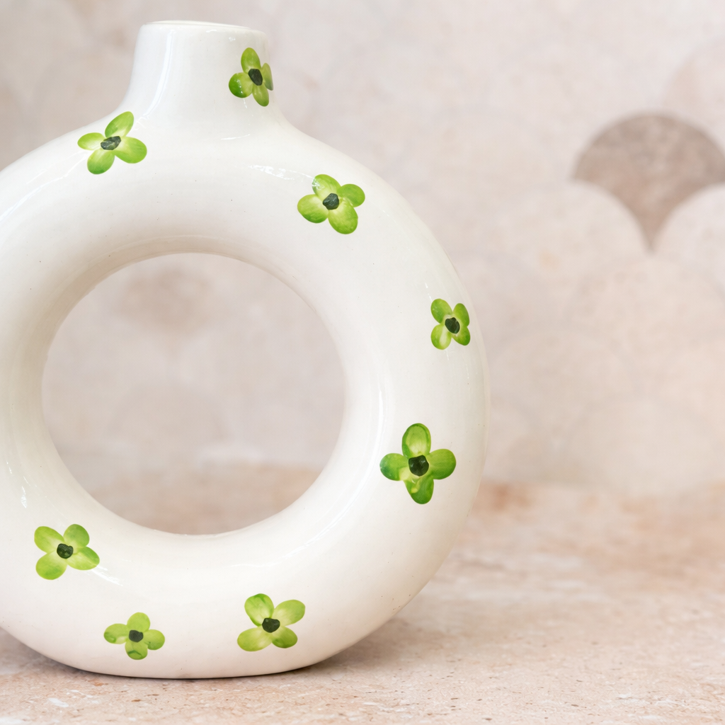 Handcrafted Tafoukt Floral Glazed Ceramic Vase