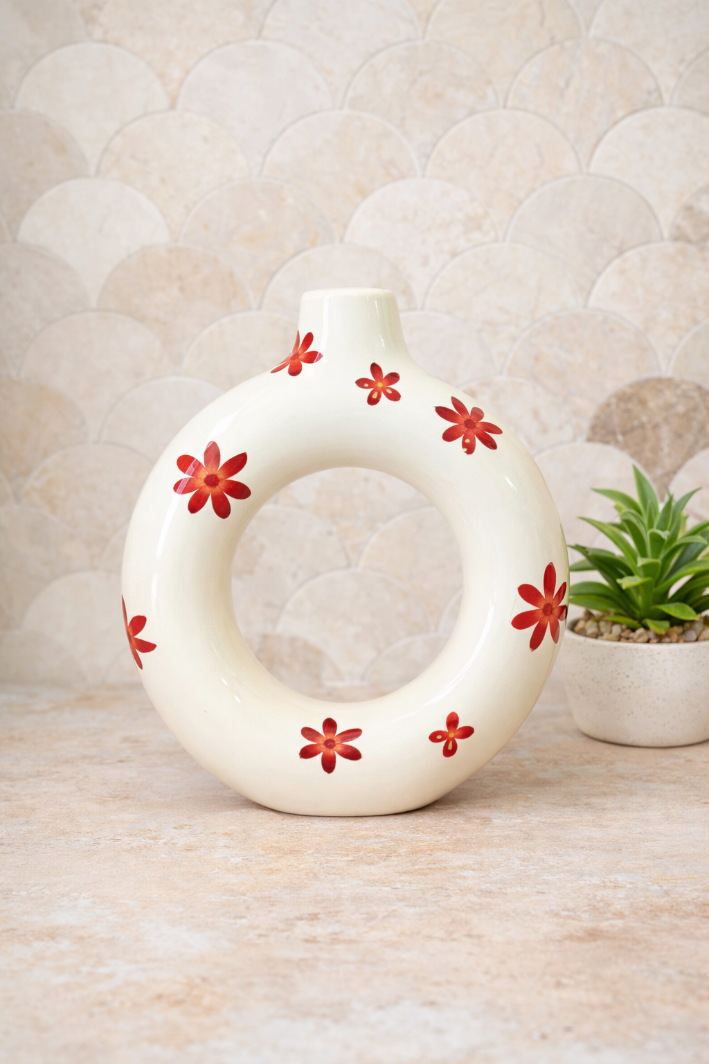 Handcrafted Tafoukt Floral Glazed Ceramic Vase