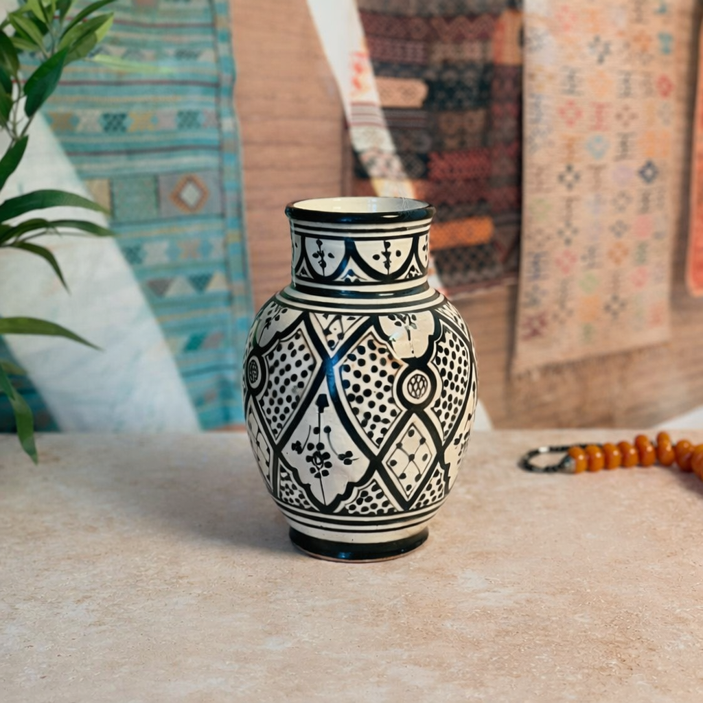 Handcrafted Kasbah Geometric Painted Ceramic Vase