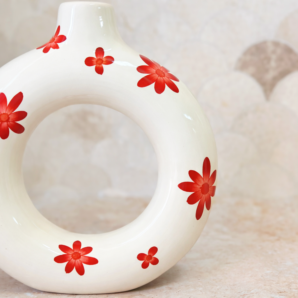 Handcrafted Tafoukt Floral Glazed Ceramic Vase