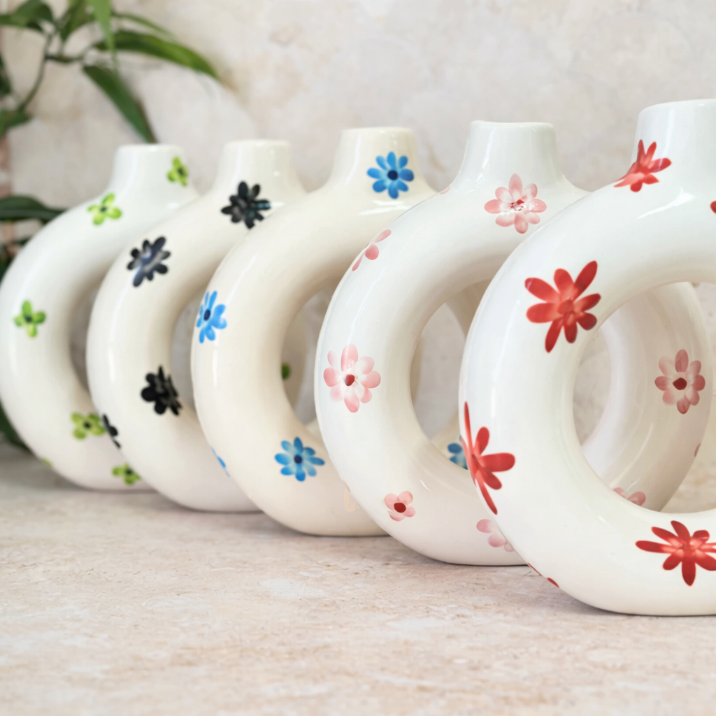 Handcrafted Tafoukt Floral Glazed Ceramic Vase