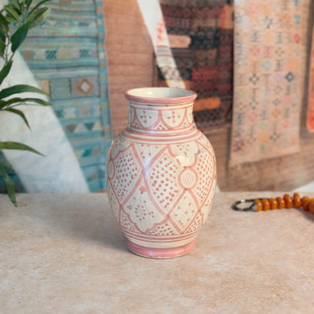 Handcrafted Kasbah Geometric Painted Ceramic Vase